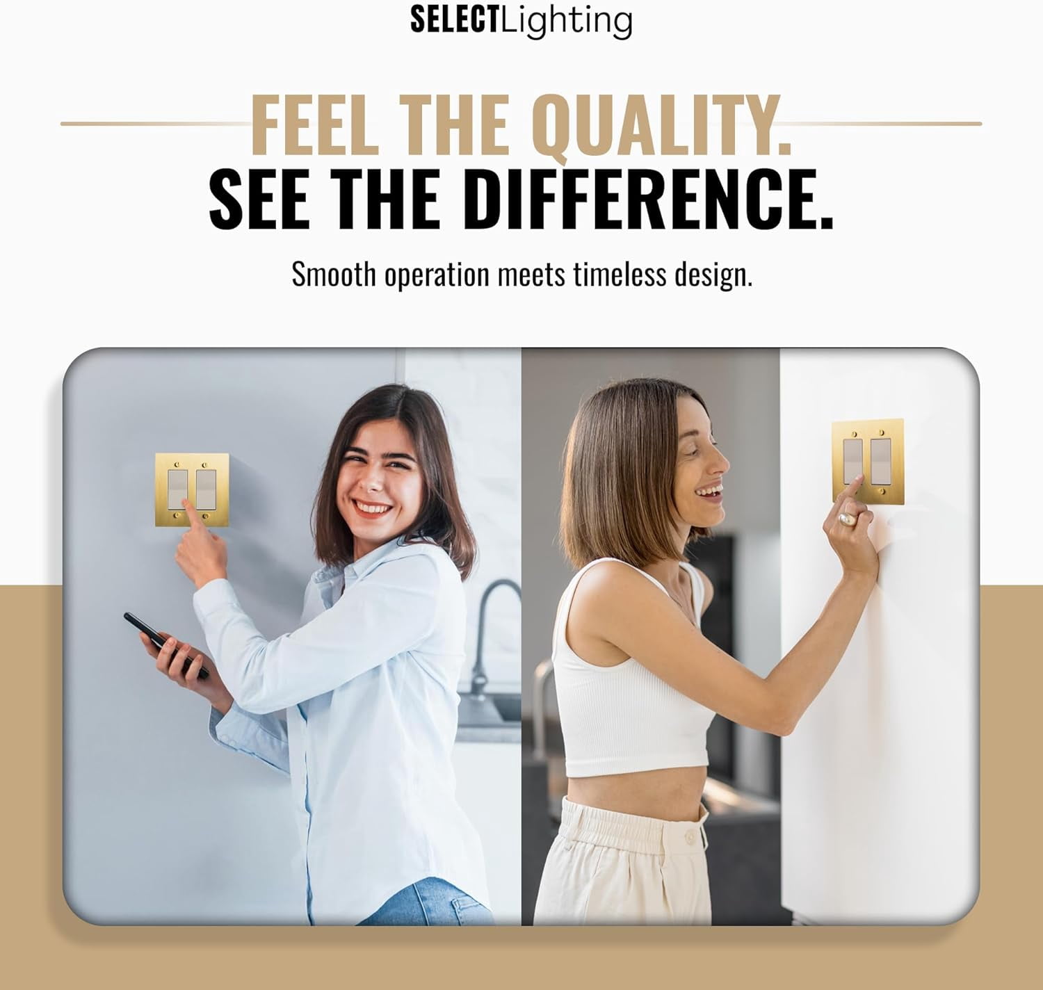 Select 2-Gang Satin Brass Wall Plate, Electrical Receptacle Wall Outlet Faceplate, GFI/Rocker Decorator Light Switch Cover