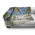 thumbnail image 3 of Palm Tree Soft Flannel Fleece Throw Blanket, Tropical Sandy Beach with Palm Trees Maldives Coastline Peaceful Theme, Cozy Plush for Indoor and Outdoor Use, 50" x 70", Coconut and Blue, by Ambesonne, 3 of 6