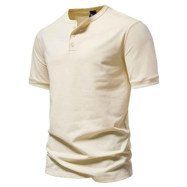 Birdeem Shirts for Men Mens Stand Up Collar Solid Color Casual Loose Three Button Short Sleeved Stand Up Collar Shirts