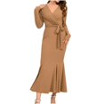 thumbnail image 2 of FcBaudy Robe à Manches Longues Col en V, Robes d'Été pour Femmes, Robes de Mode Féminine Col en V Manches Longues Robe Unie Sirène Robes Femmes Robe, 2 of 9