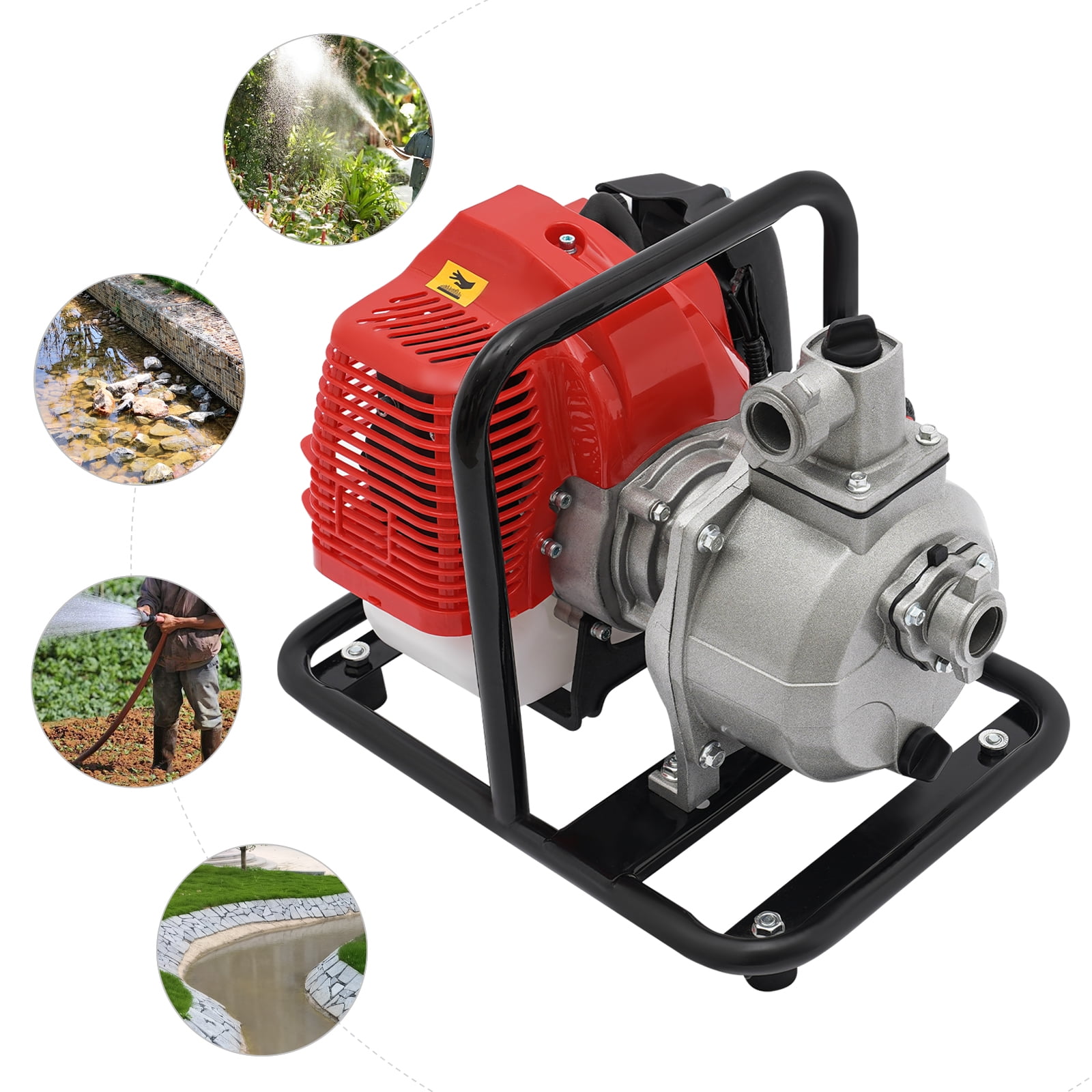 2-Stroke Gasoline Engine Water Pump Single Cylinder 43cc Water Transfer Pump 1.25 Kw/1.7hp 35.66 Gallons/Min 8500rpm for Irrigation Landscaping Urban Maintenance