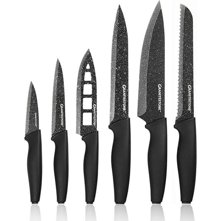 Granitestone Nutriblade Knife Set, High Grade Professional Chef Kitchen Knives Set, Toughened Stainless Steel with Nonstick Mineral Coating, Rubberized Ergonomic Grip, Dishwasher Safe