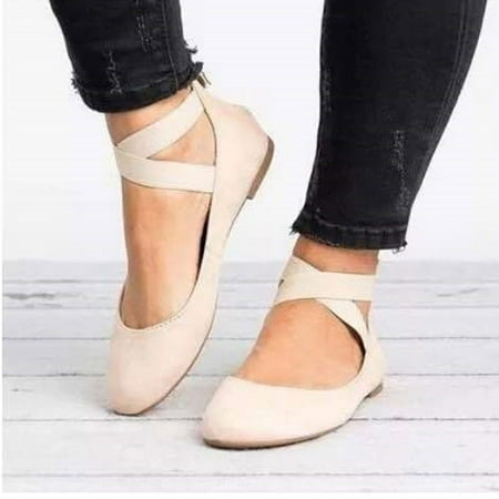 Mepaouo Women s Ballet Flats Fashion Elastic Ankle Straps Flats Shoes Suede Slip on Shoes