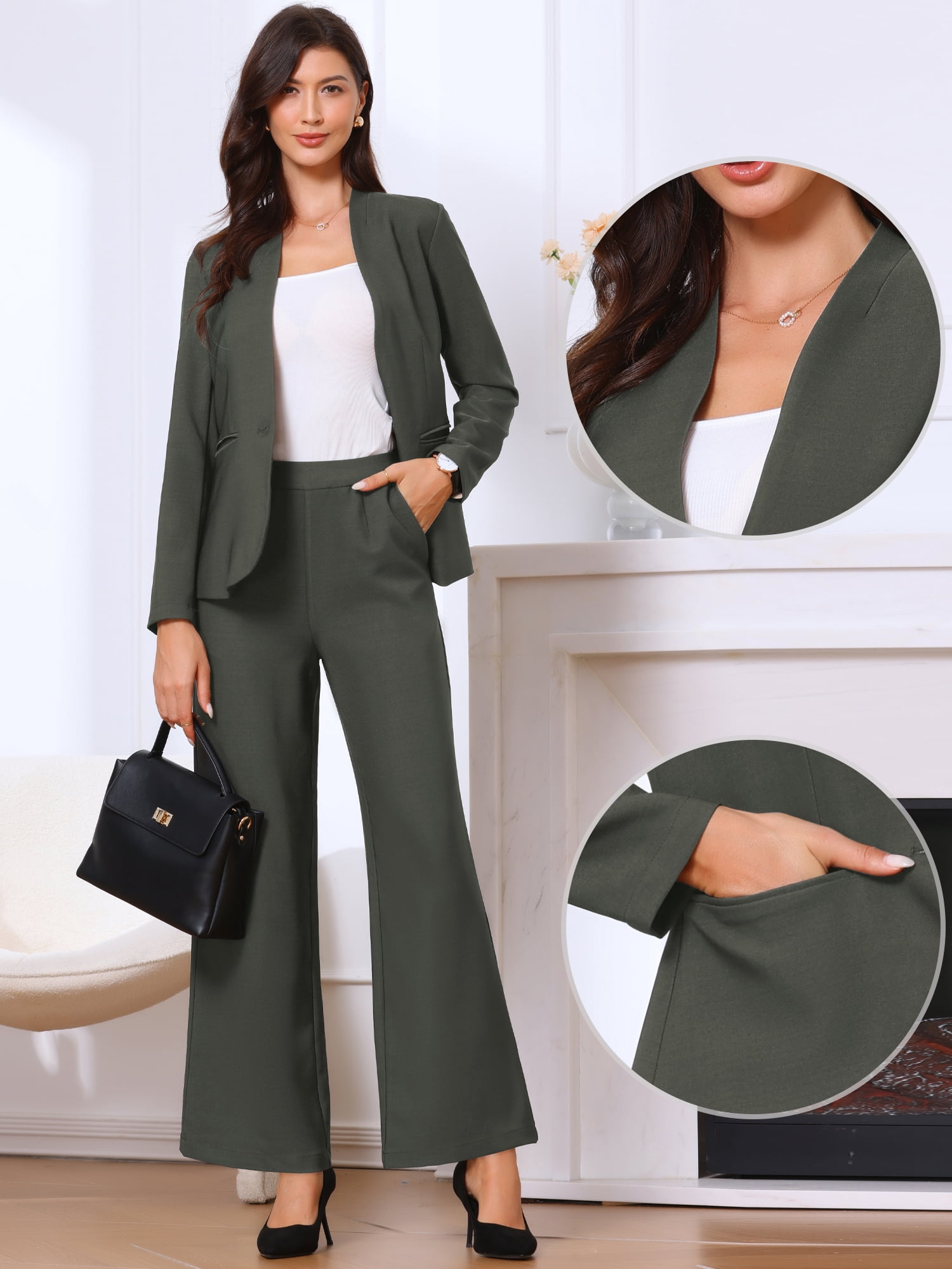 DARING DIVA Women's Dressy 2 Pieces Office Blazer and Pants Set M Dark Gray