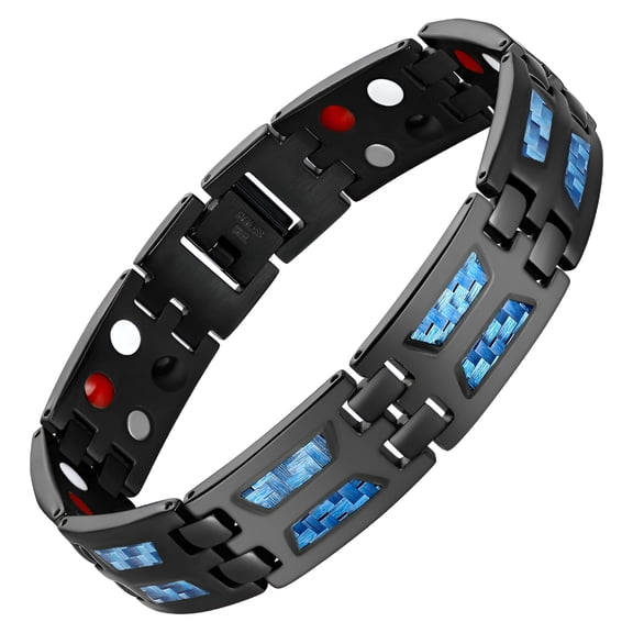 DESIGNICE Magnetic Bracelets for Men, Stainless Steel Magnet Bracelets with Unique Blue Carbon Fiber