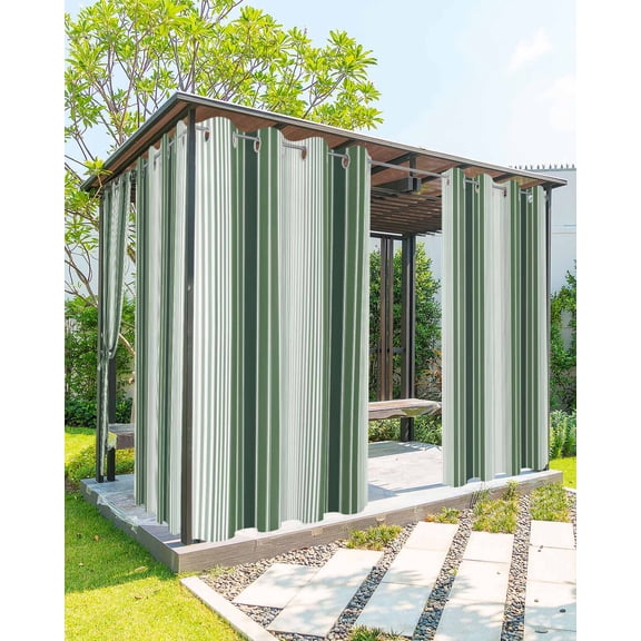 Dark Green Ombre Stripe Outdoor Curtains for Patio, Farmhouse Simple Striped Privacy Drapes Grommet Waterproof Outside Curtains for Porch/Cabana/Balcony 54"x 84", 2 Panel
