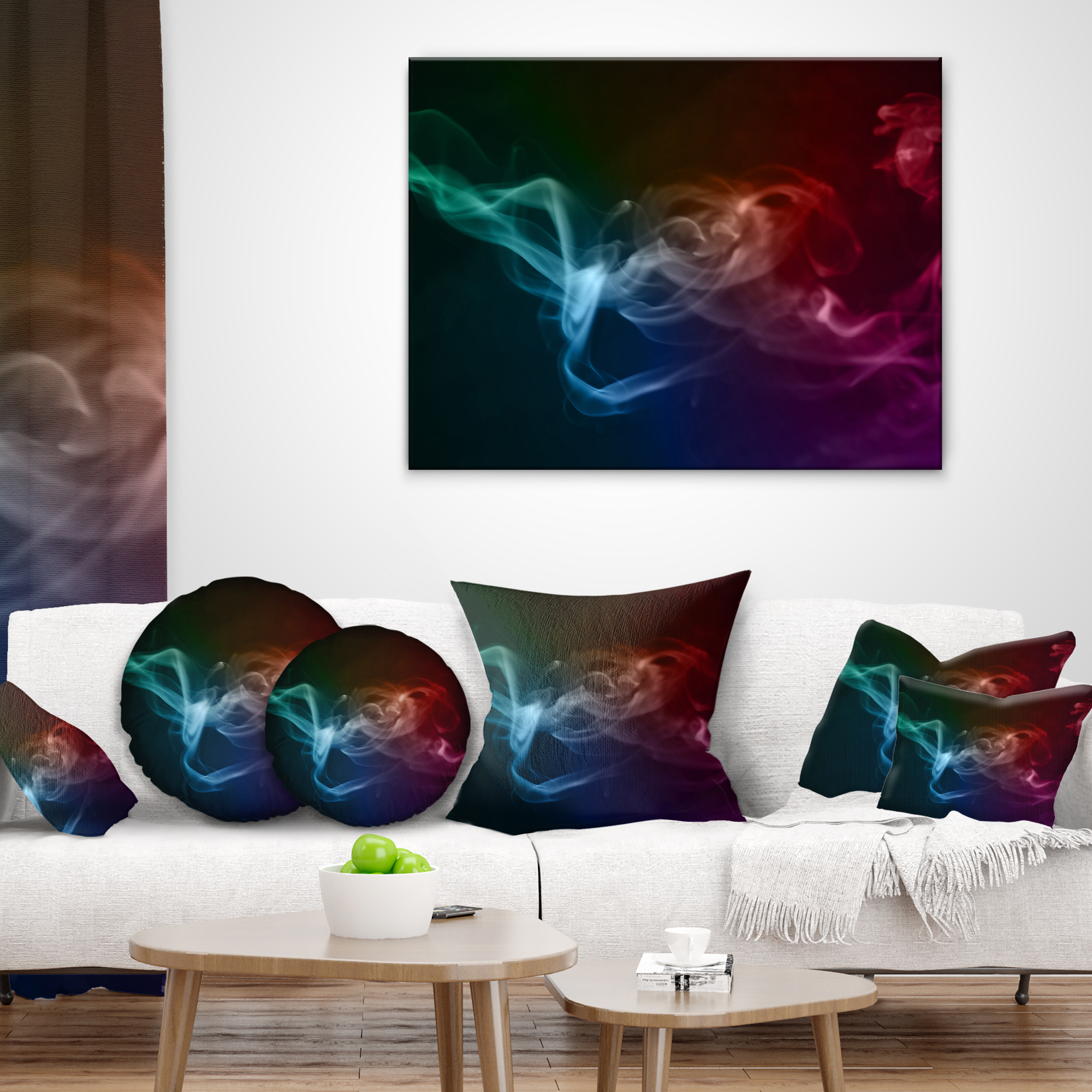 Designart Abstract Fractal Smoke Waves - Abstract Throw Pillow - 12x20