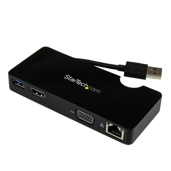 StarTech.com USB 3.0 to HDMI or VGA Adapter Dock - USB 3.0 Mini Docking Station w/USB, GbE Ports - Portable Universal Laptop Travel Hub (USB3SMDOCKHV), Black