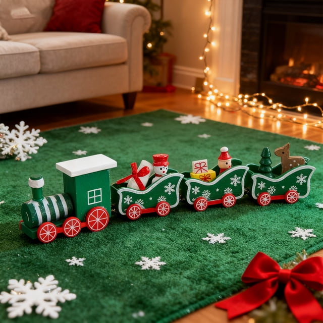 Juego de Decoración Navideña de Escritorio con Figuras de Tren de Madera