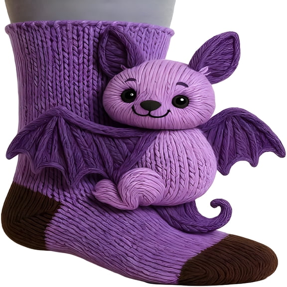 TELOLY 3D Knit Animal Socks - Funny Warm and Soft Long Stocking Stuffers Socks, Fun & Adorable Christmas Gifts, Cozy Socks for Fall & Winter - Bat