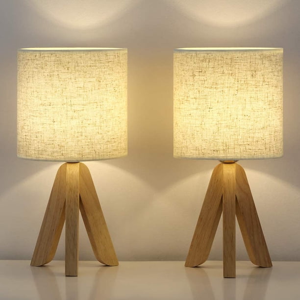 Wooden Tripod Nightstand Lamps With Fabric Linen Shade Walmart Com Walmart Com