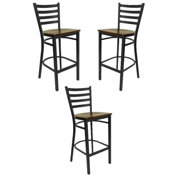 Home Square 29" Ladder Back Bar Stool in Mahogany - Set of 3