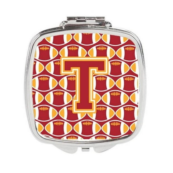 Carolines Treasures Letter T Football Cardinal & Gold Compact Mirror