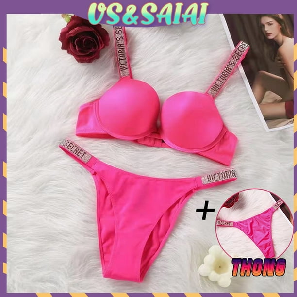Victoria Secret Conjunto De Sujetador Push up Para Mujer , Chapado En Diamantes De Imitación , Panty De Letras Sexy,lencería sexy para mujer,lenceria erotica,ropa interior Gao Jiahui unisex