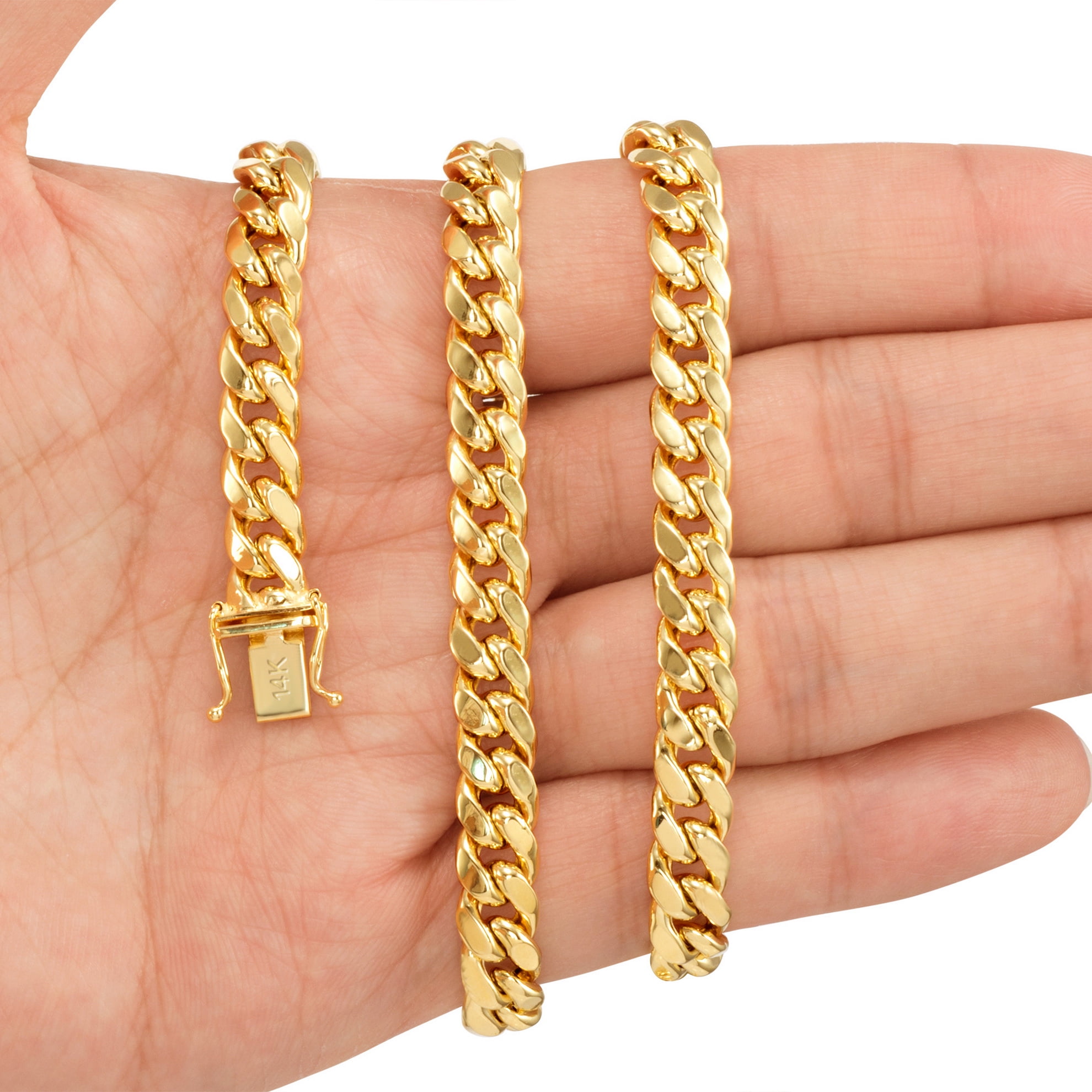 Nuragold 14K Real Yellow Gold Miami Cuban Link Chain Bracelet 7"-9" (3mm-12.5mm) Italian Jewelry for Men & Women