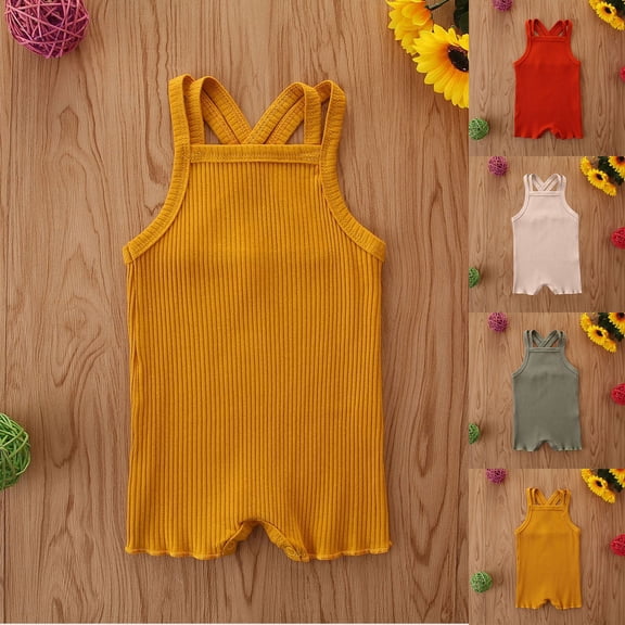 Hvobtty Toddler Thin Sleeveless Rompers, Toddler Summer Rompers, Children's Sleeveless Jumpsuit Ha Yi Short Crawling Ha Yi Green 3-6 Months