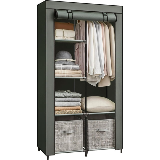 Portable Closet Wardrobe Closet Organizer with NonWoven Fabric Cover Hanging Rods and Shelves x x es Large Capacity for Bedroom Living Room Ink URYGBK