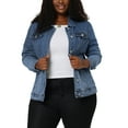 thumbnail image 3 of Unique Bargains Women's Plus Size Long Sleeve Button Front Washed Denim Jacket, 3 of 7