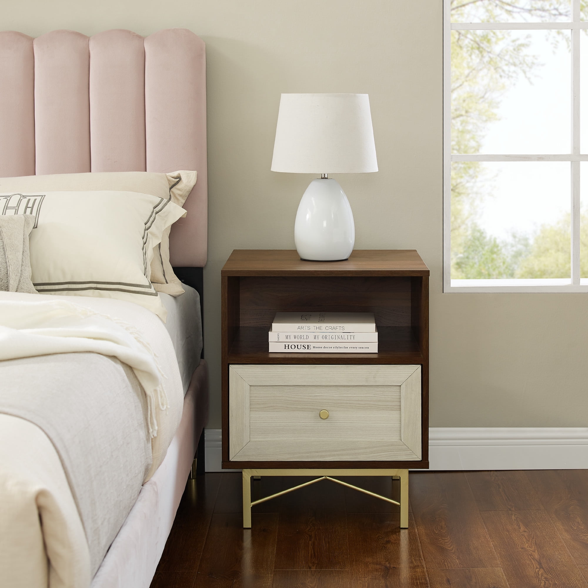 Manor Park Modern Single Drawer Nightstand, White Poplar