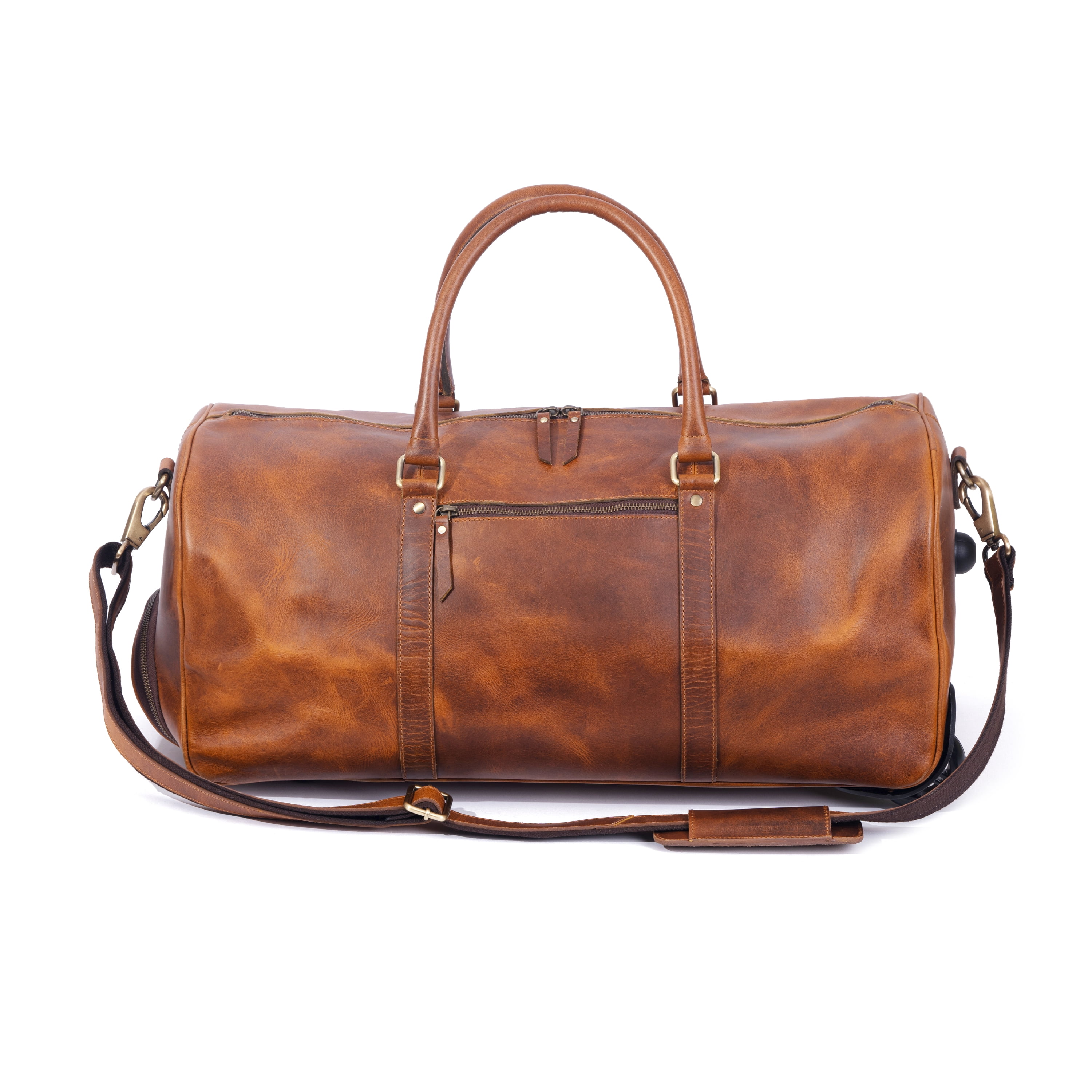 Leather Duffel Bag with Trolley Sleeve, Travel Gym Sports Overnight Cabin Holdall