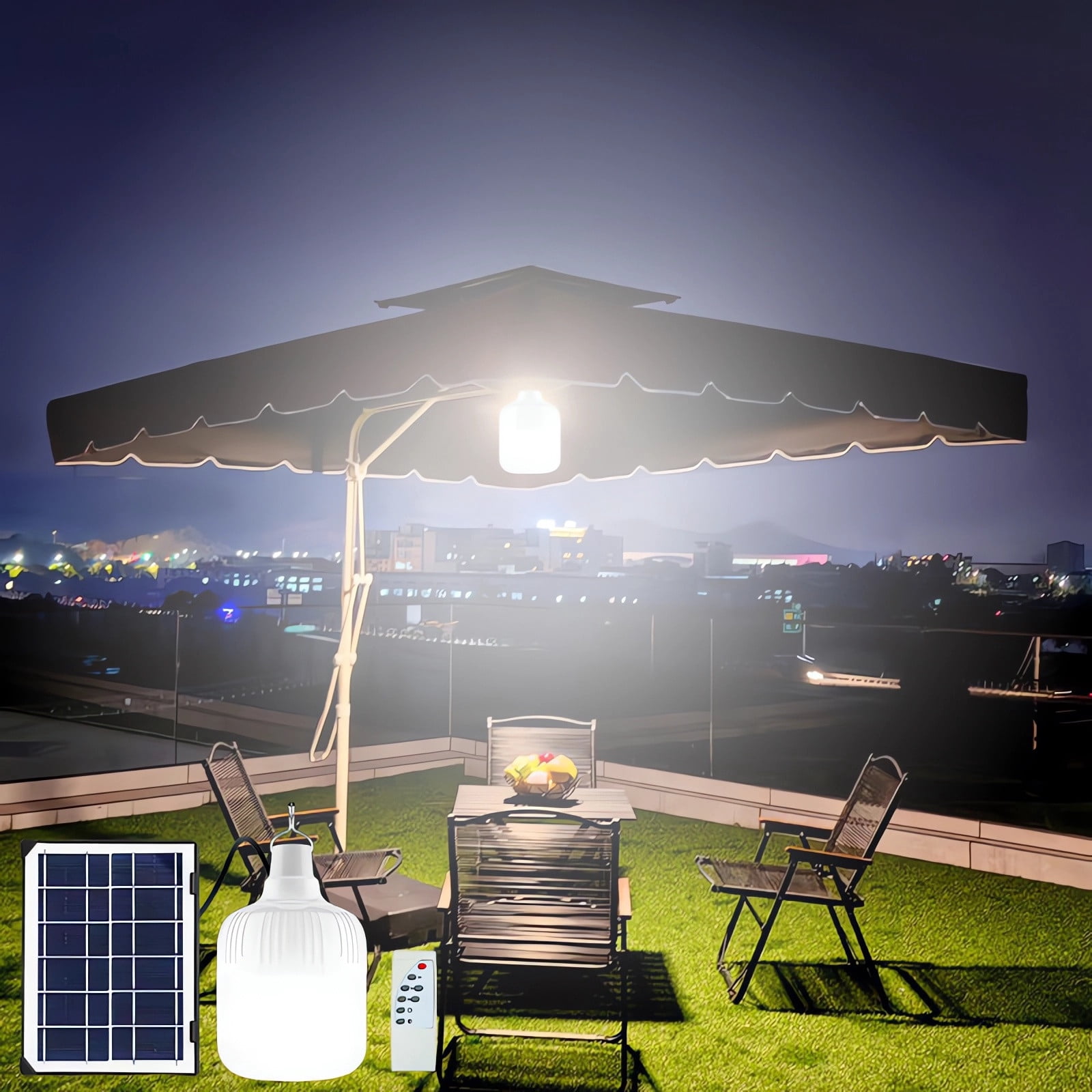 Holloyiver Solar Light Bulb, Outdoor Rechargeable Solar Powered Light Led Bulb with Remote Timer, Waterproof Adjustable Light for Chicken Coops Shed Night, Emergency Power Outage and Outside