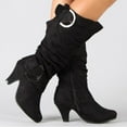 thumbnail image 3 of Wide Calf Boots for Women Slouchy Suede Kitten Heel Dress Mid Calf Booties Side Zipper Buckle Strap Fall Long Boots, 3 of 6