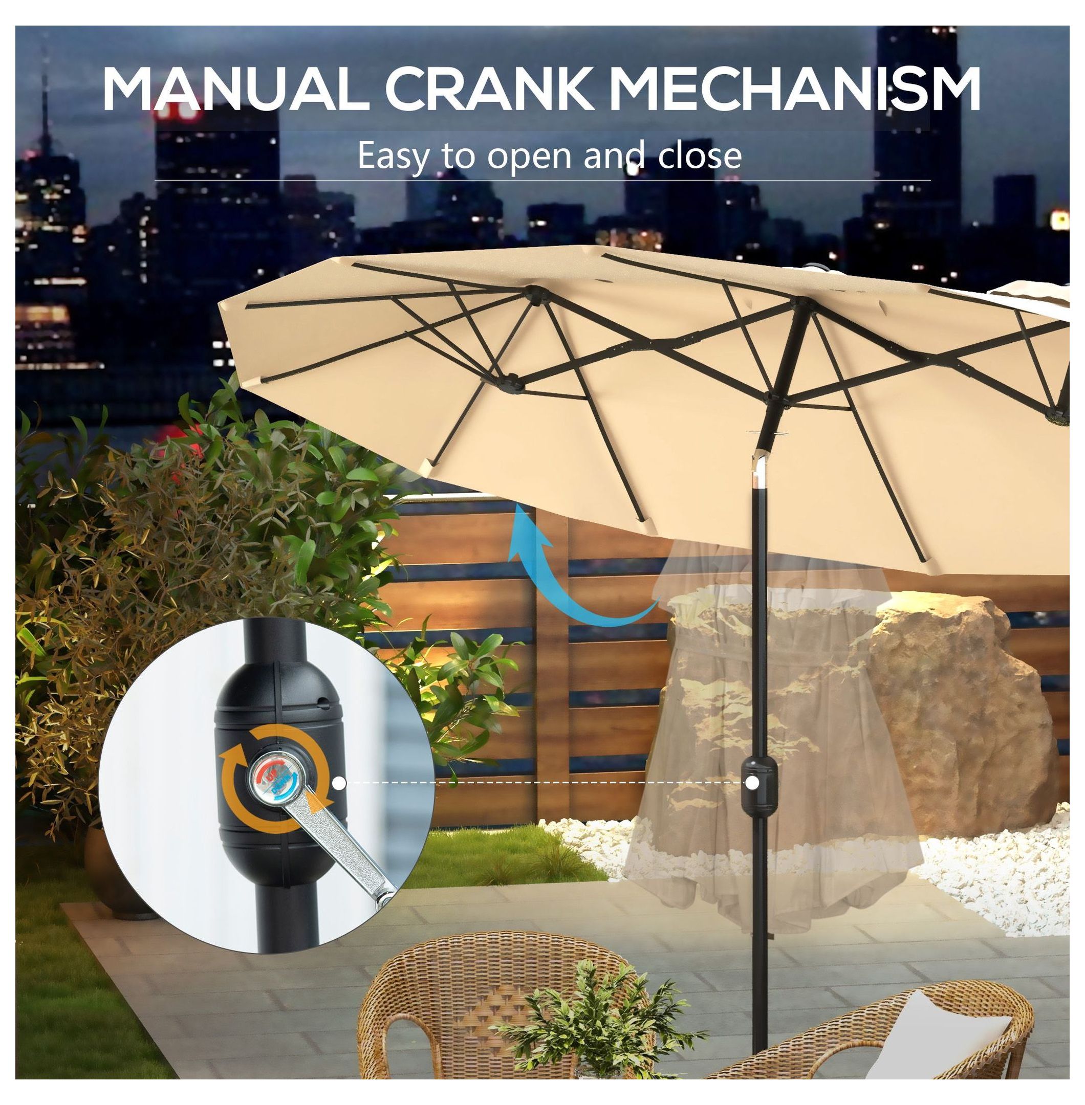 9.5' Patio Umbrella Outdoor, Market Umbrella with Tilt & Crank, 12 Ribs, UV Protection for Garden, Deck, Pool - Brown