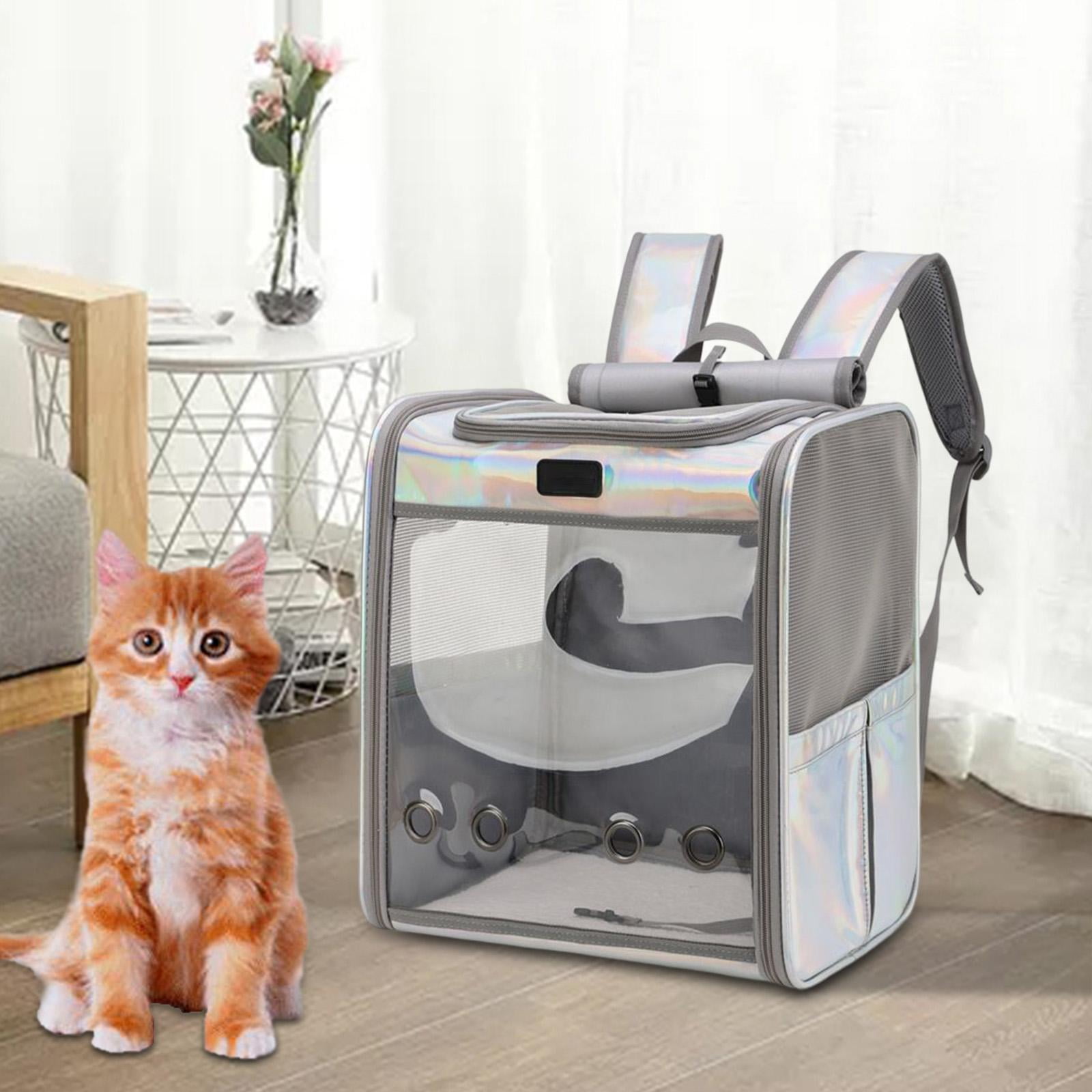Fzaqwen Portable Cat Carrier Backpack, Travel Bag Adjustable Shoulder Strap Clear Window Colorful