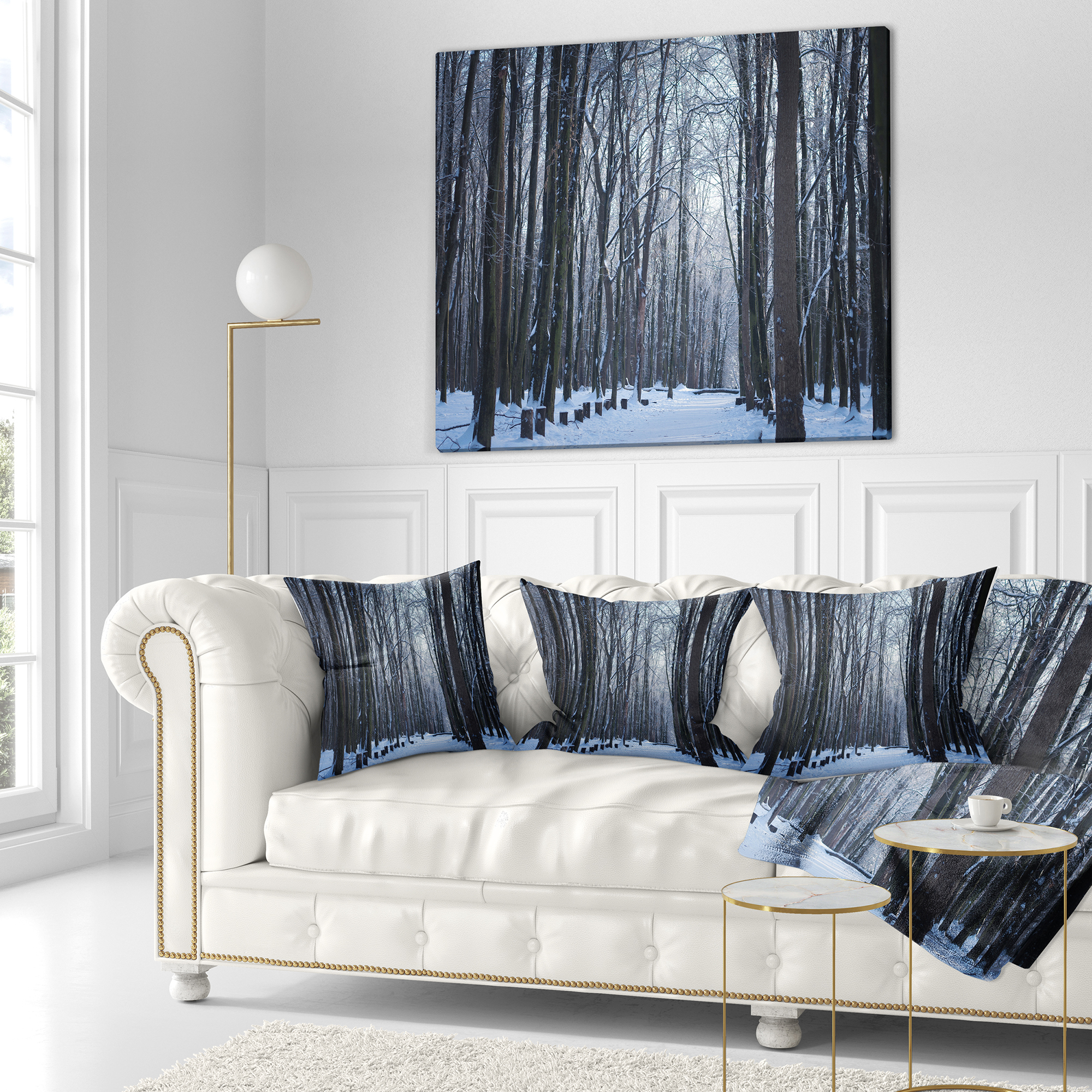 Designart Thick Woods in Winter Forest - Modern Forest Throw Pillow - 16x16