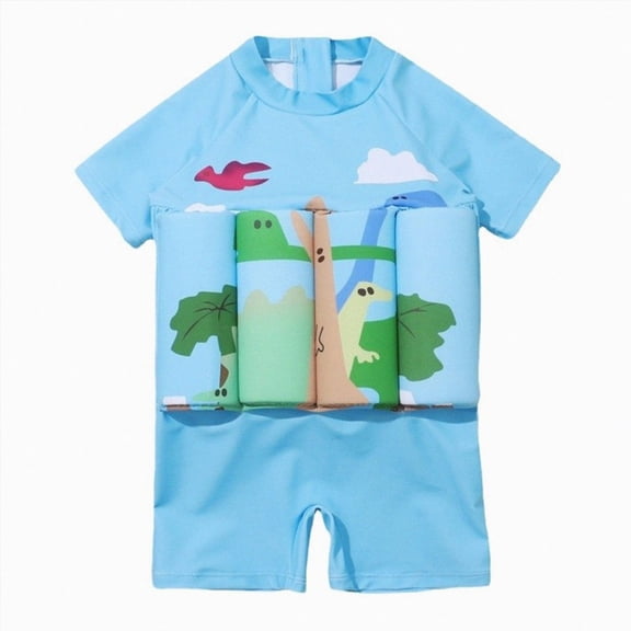 JUMEYU Toddler Floatation Swimsuit Boys One Piece Float Suit with Built-in Floats UPF 50 Floating Bathing Suit 5T 6T (Sky Blue,5-6 Years)