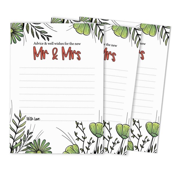 Inkdotpot Ensemble de 50 Conseils et Vœux pour les Nouvelles Cartes de Conseils Mr and Mrs Greenery Décoration de Mariage, Alternative au Livre d'Or 5x7 Pouces