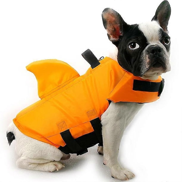 Summer Vest Shark Pet Life Vest Dog Clothes - Dog Swimwear, Pets Swimming Orange (S)