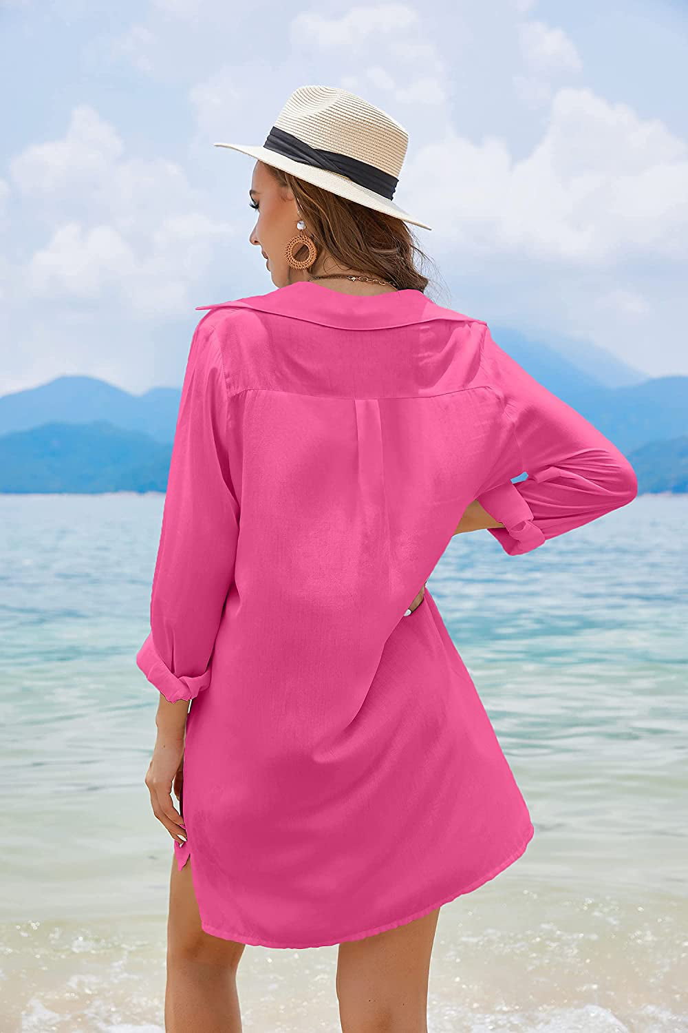 WoMens Beach Cover Up Shirt Button Up Swimsuit Swim Coverups
