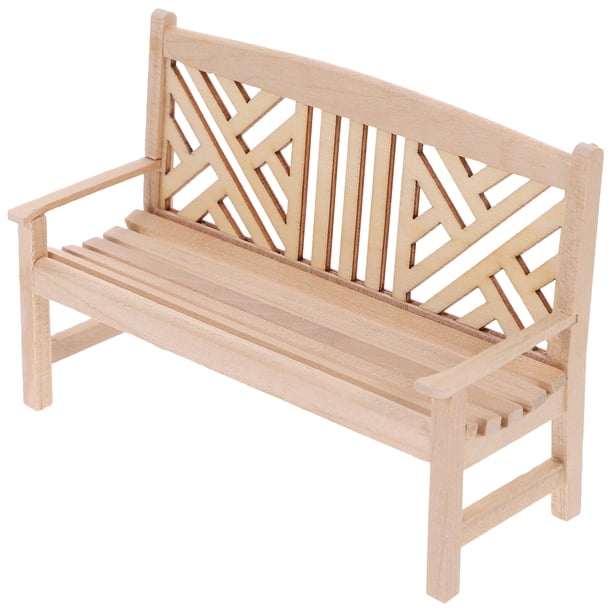1 pieza Mini modelo de muebles de escena Mini banco de madera modelo de silla doble
