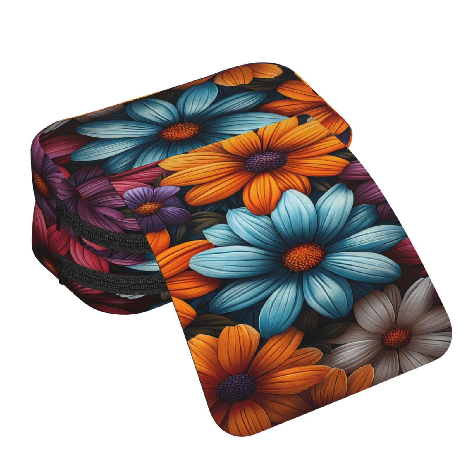 Rateoe Colorful Blooming Flowers Pattern Double Clamshell Pen Case, Storage Organizer with Two Zipper Compartments– Holds Up to 50 Pencils & Pens