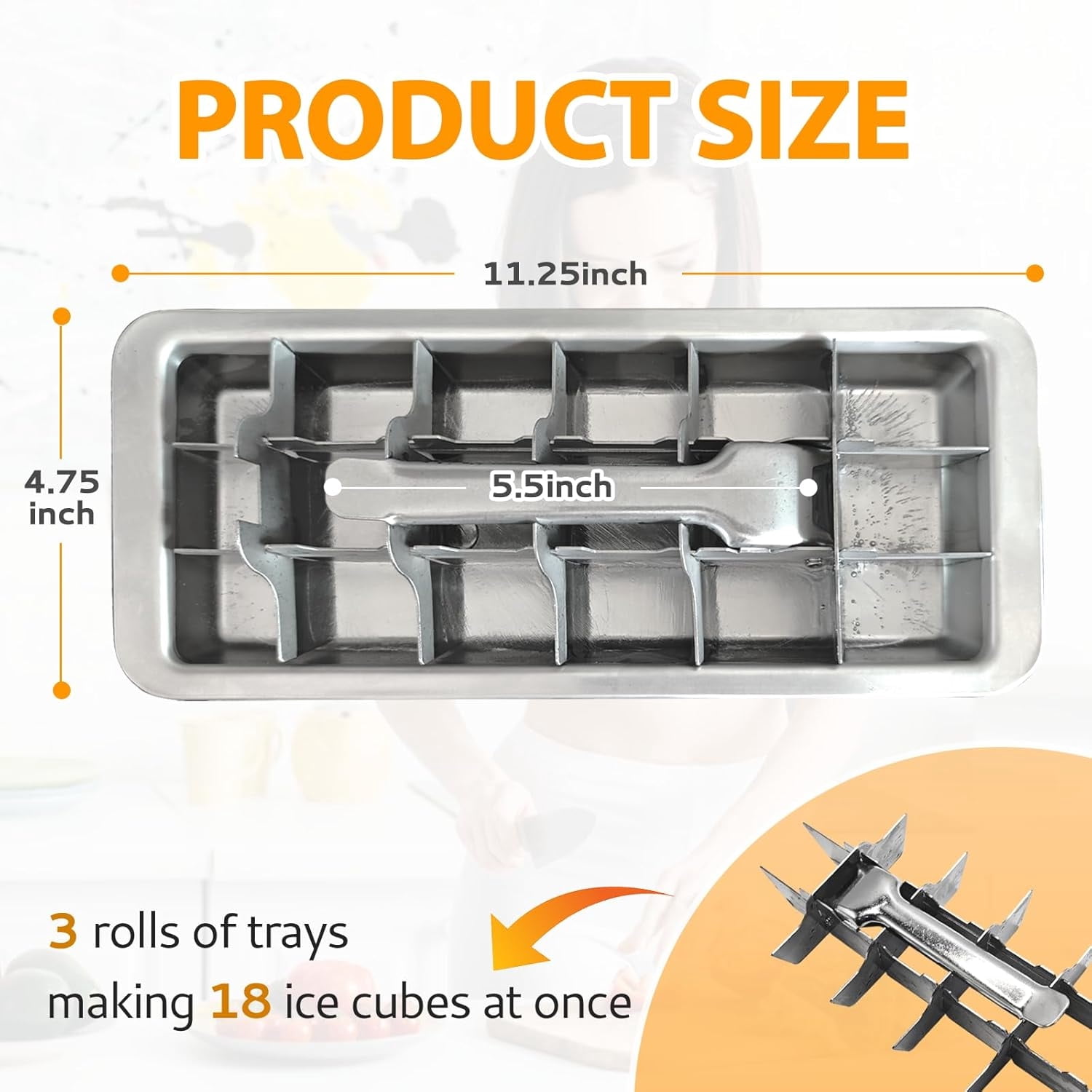 Topboutique Ice Cube Tray 2 Pcs Stainless Steel Ice Cube Trays 18 Compartment Ice Mold Durable Metal Ice Maker with Easy Release Handle for Home and Bar Use,Dishwasher Safe