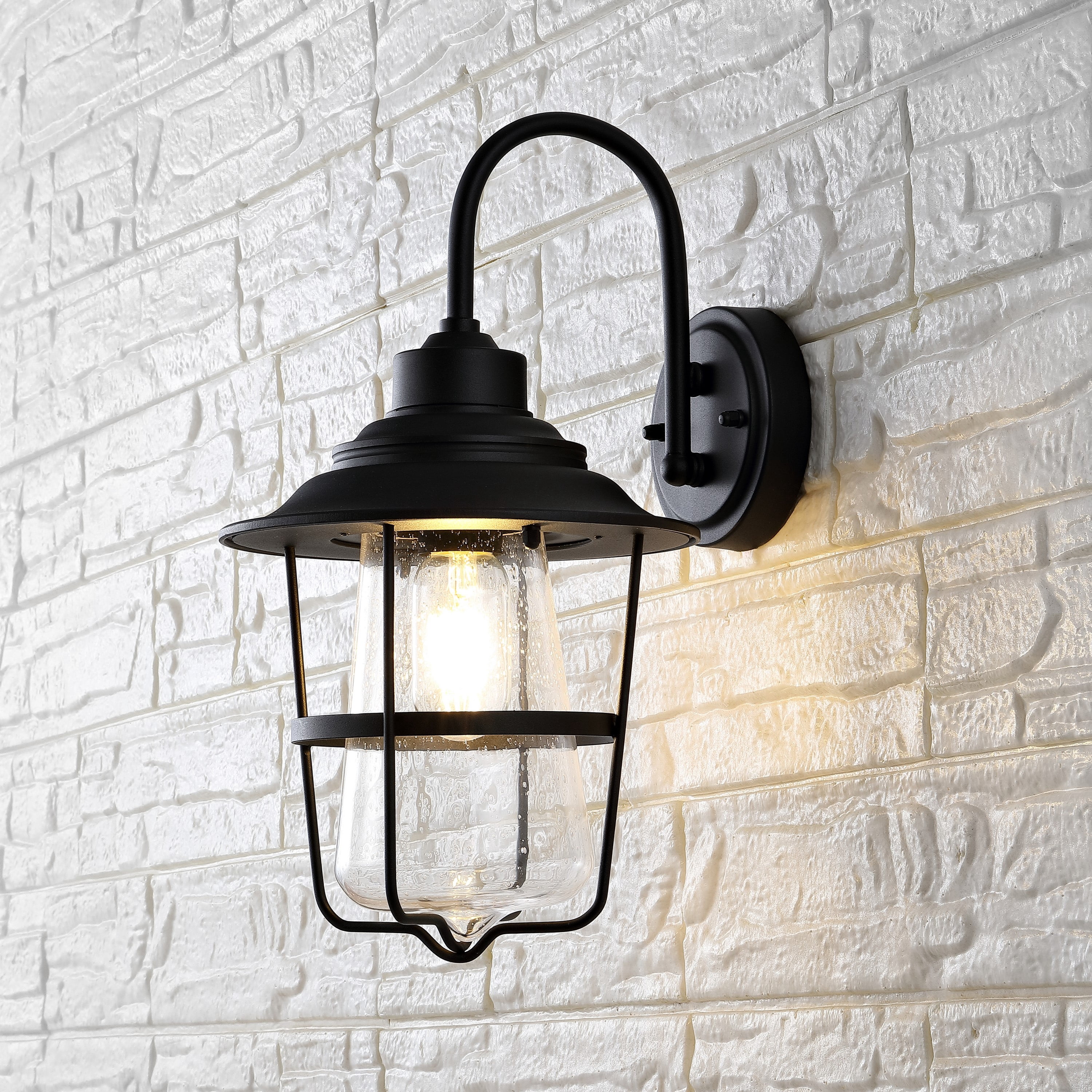 SAFAVIEH Penber LED Black Metal Wall Sconce with Clear Shade, Set of 2
