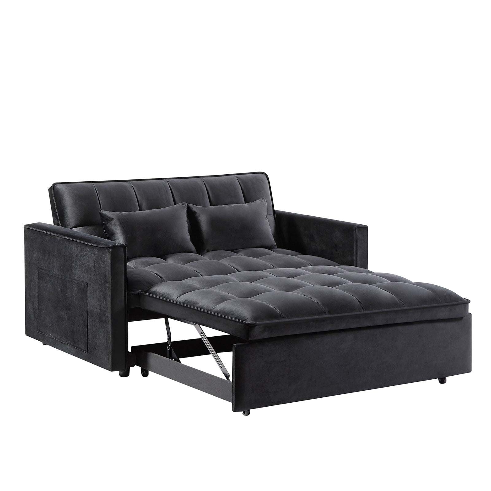 Gewnee 54" Velvet Upholstered Pull Out Sleeper Loveseat for Home,Office,Guest Room.Black