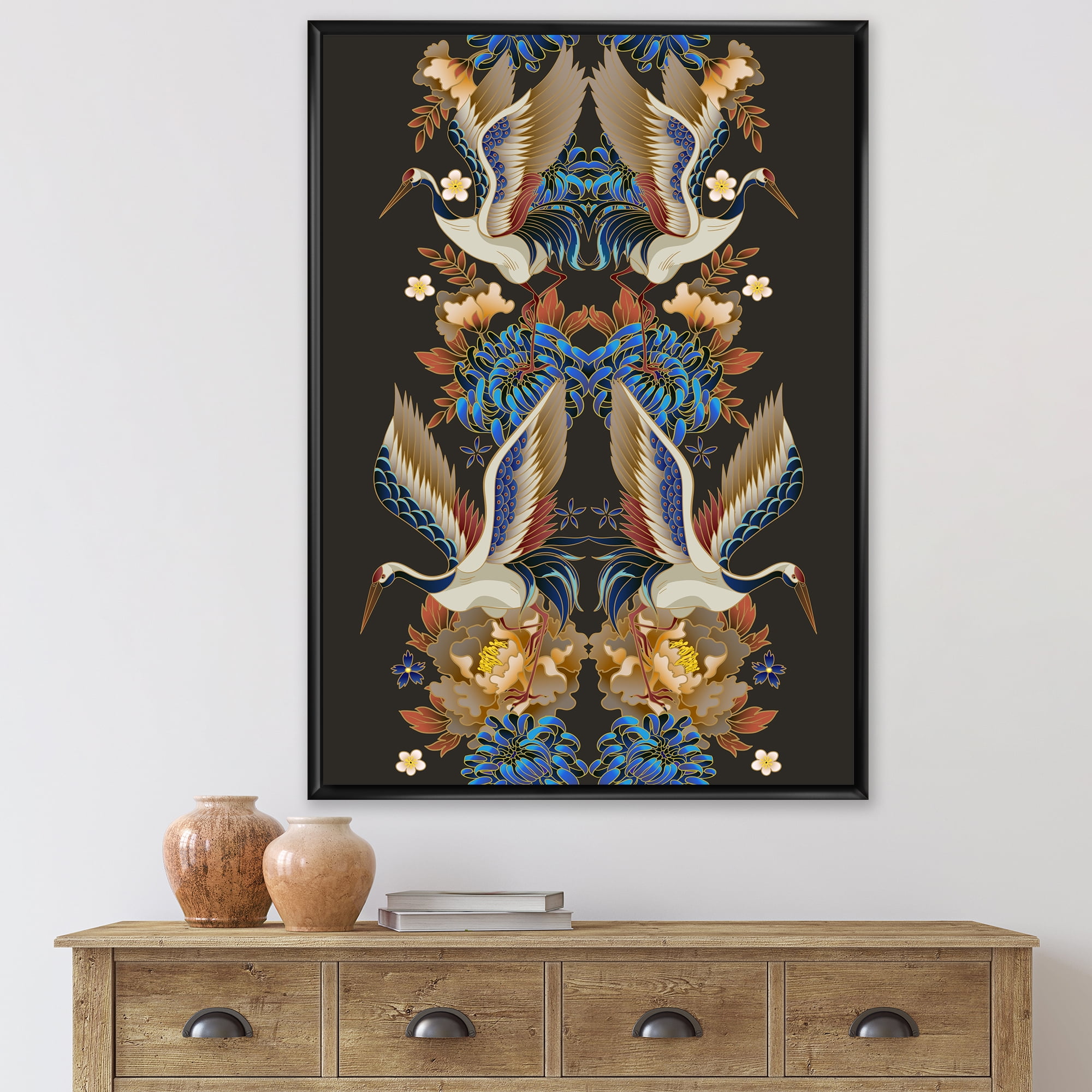 Designart 'Chinoiserie With Peonies and Birds IX' Traditional Framed Canvas Wall Art Print