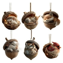 Animal Christmas Ornament,forest Animal Acorn Ornaments, 2D Acrylic Cute forest Animal Christmas Trees Hanging Decorations,forest Animals Christmas Ornaments,Animal Lovers Gift, A
