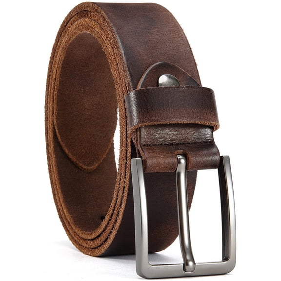 YOORAN Men's Genuine Leather Casual Belt -Full Grain Leather Belt for Men- 1.5" Handmade Jeans Belt with Gift Box