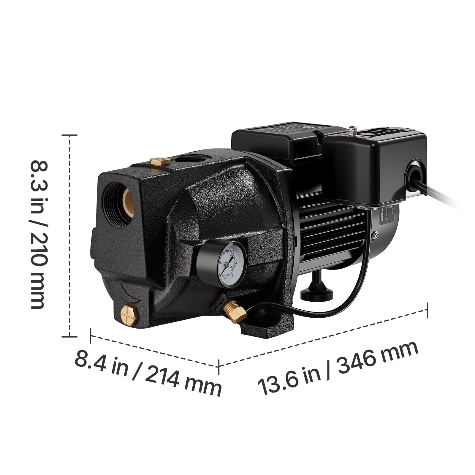 VEVOR 1/2 HP Shallow Well Jet Pump, AC 115/230 Volt, 790 GPH Dual Voltage Cast Iron Well Jet Pump, with 147 ft Max Head Lift, Automatic Pressure Switch, for Garden Irrigation Lawn Sprinkler System