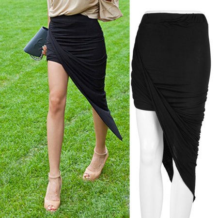Icoco Slim Fit Draped Asymmetrical High Waisted Stretch Bodycon