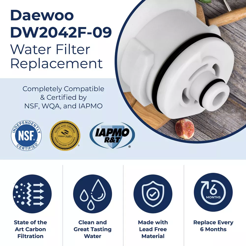 PURELINE DW2042FR-09 Refrigerator Water Filter. Compatible with Daewoo Aqua Crystal DW2042FR-09, DW2042FR, Kenmore 46-9130 (3-Pack)