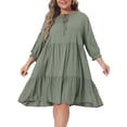 thumbnail image 2 of DARING DIVA Women's Plus Size Tie Neck Lace Sleeve  Ruffle Midi Flowy Dress 4X Green, 2 of 6