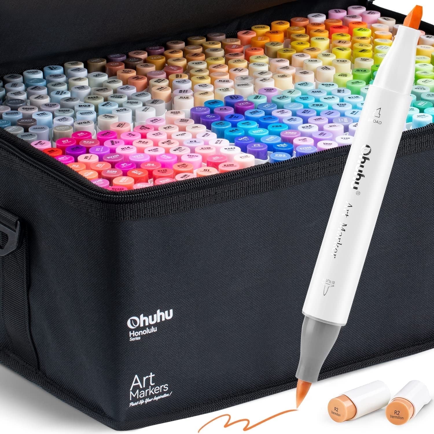 Ohuhu 216-Color Alcohol Markers, Dual Tip Brush & Fine, Refillable