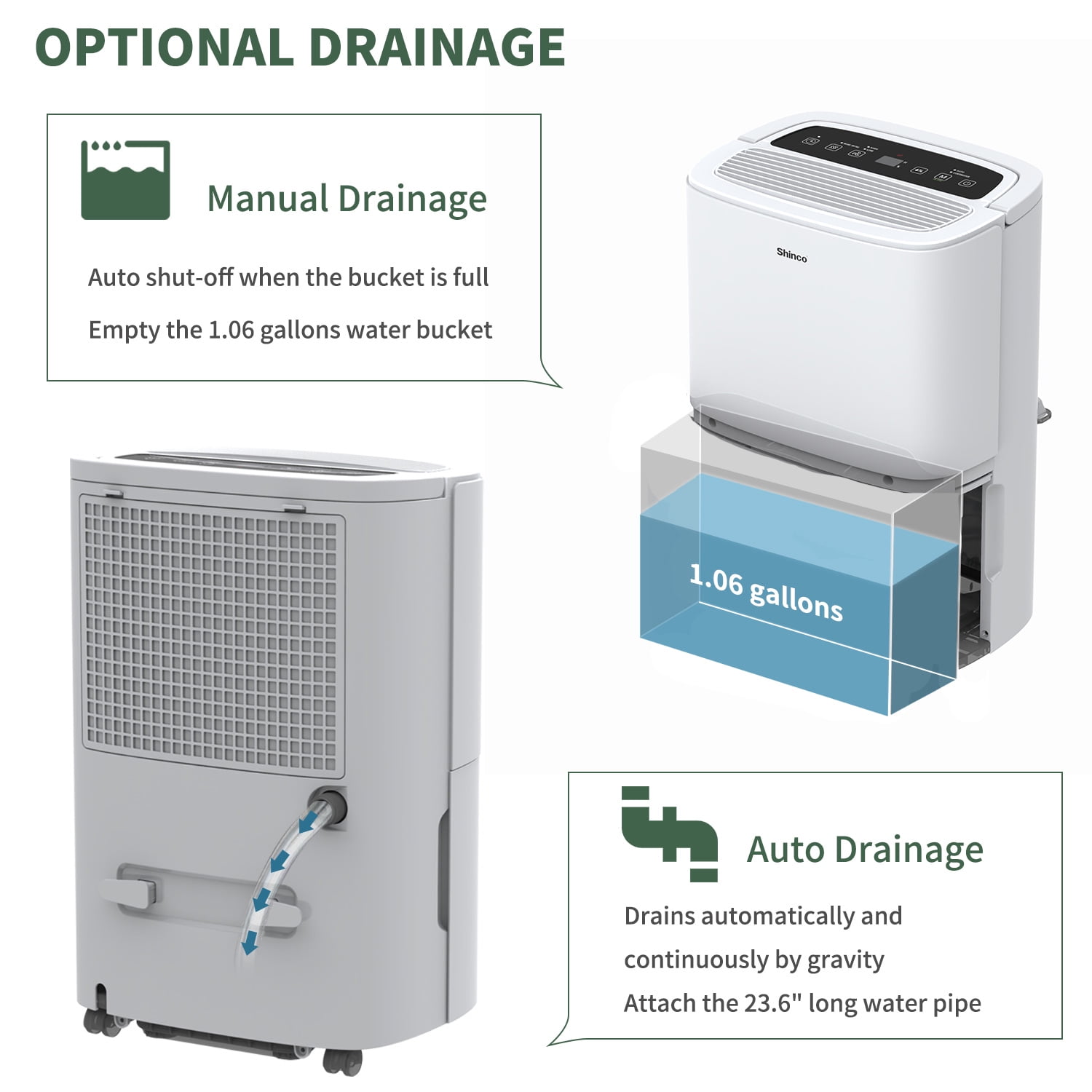 Shinco 7,000 Sq.Ft Energy Star Dehumidifier with Pump, Ideal for Large Industrial Rooms and Home Basements, Efficient Moisture Removal and Humidity Control, 1.85 Gallons Water Tank