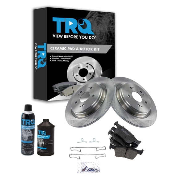 TRQ Rear Posi Ceramic Disc Brake Pad & Rotor Kit w/Chemicals for Acura RDX Brand BKA15389