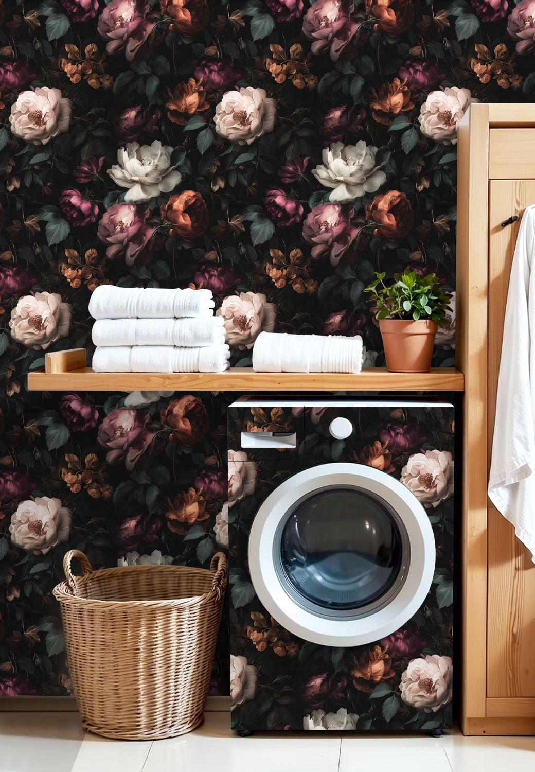 Peel and Stick Wallpaper Vintage Floral Soft Roses Dark Leaves Wall Mural 17.7in x 9.8ft Self Adhesive Removable Wall Paper Renter Friendly Wallpaper for Nursery Kitchen Bedroom Cabinets