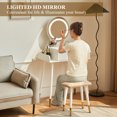 thumbnail image 3 of JanflyHome Vanity Desk, Makeup Vanity Table Set with Stool, Vanity Table with Mirror and Light Power Outlet, Adjustable, White, 3 of 8
